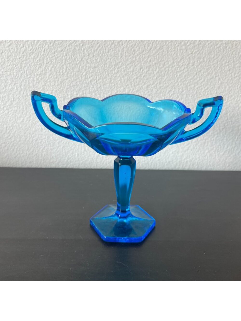 Vintage Westmoreland Blue Glass Compote // Art Deco Handled Bowl